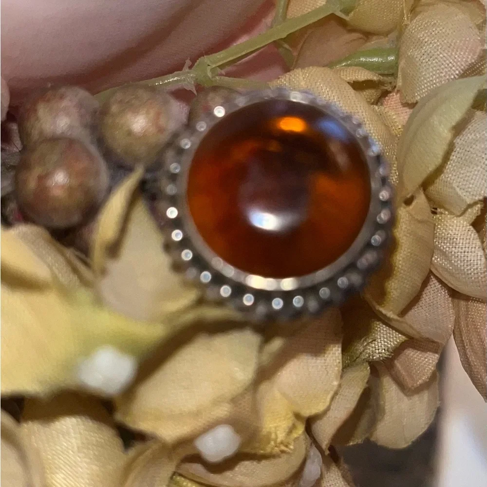 Sterling Silver Amber ring, Size 8, Vintage